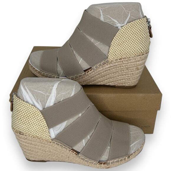 NWT Gentle Souls Kenneth Cole Charli Four Elastic Wedge Sandals Mushroom sz 10 - Picture 1 of 7